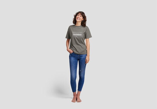 Woman Smiling with Shirt Mockup with Custom Colors