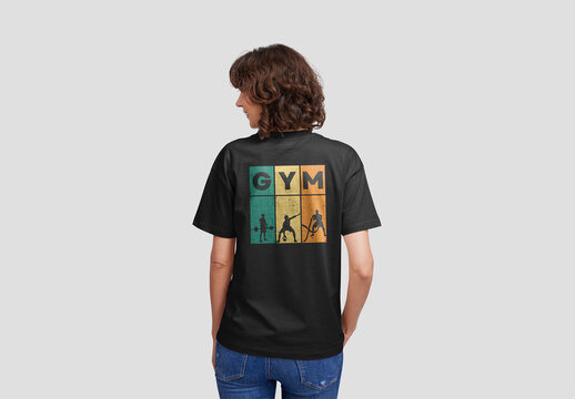 Woman Wearing a T-Shirt Mockup from Behind