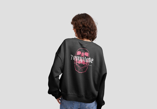 Woman with Sweatshirt Mockup from Behind