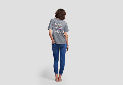 Woman with Shirt Mockup from Behind