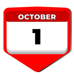 1 October vector icon calendar day. 1 date of October. First day of October. 1st date number. 1 day calendar. One date. Swiss National Day Switzerland.