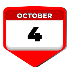 4 October vector icon calendar day. 4 date of October. Fourth day of October. 4th date number. 4 day calendar. Four date. Coast Guard Day