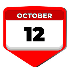 12 October vector icon calendar day. 12 date of October. Twelfth day of October. 12th date number. 12 day calendar. Twelve date. International Youth Day IYD, World Elephant
