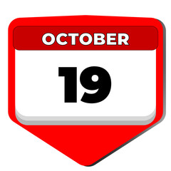 19 October vector icon calendar day. 19 date of October. Nineteenth day of October. 19th date number. 19 day calendar. Nineteen date. National Aviation Day, World Humanitarian