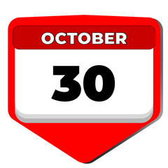 30 October vector icon calendar day. 30 date of October. Thirtieth day of October. 30th date number. 30 day calendar. Thirty date. Zafer Bayrami Victory Day Turkey