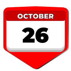 26 October vector icon calendar day. 26 date of October. Twenty sixth day of October. 26th date number. 26 day calendar. Twenty six date. Malaysia Independence Day, women equality