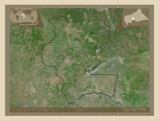 Kemo, Central African Republic. High-res satellite. Labelled points of cities
