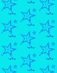 indigo colors Happy sky stars  with numbers on blue background Seamless digital image print pattern.