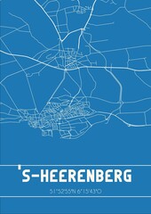 Blueprint of the map of 's-Heerenberg located in Gelderland the Netherlands.