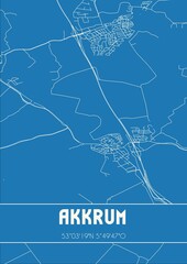 Blueprint of the map of Akkrum located in Fryslan the Netherlands.