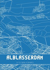 Blueprint of the map of Alblasserdam located in Zuid-Holland the Netherlands.