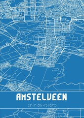 Fototapeta premium Blueprint of the map of Amstelveen located in Noord-Holland the Netherlands.