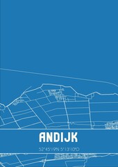 Blueprint of the map of Andijk located in Noord-Holland the Netherlands.