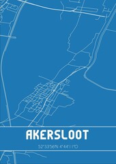 Blueprint of the map of Akersloot located in Noord-Holland the Netherlands.
