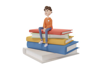 3D boy with books