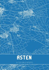 Blueprint of the map of Asten located in Noord-Brabant the Netherlands.