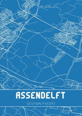 Blueprint of the map of Assendelft located in Noord-Holland the Netherlands.