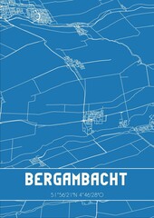 Blueprint of the map of Bergambacht located in Zuid-Holland the Netherlands.