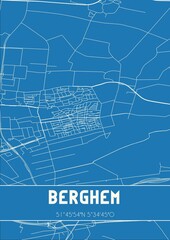Blueprint of the map of Berghem located in Noord-Brabant the Netherlands.