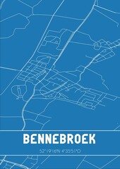 Blueprint of the map of Bennebroek located in Noord-Holland the Netherlands.