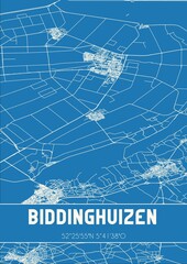 Blueprint of the map of Biddinghuizen located in Flevoland the Netherlands.