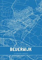Blueprint of the map of Beverwijk located in Noord-Holland the Netherlands.
