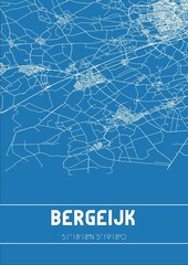 Blueprint of the map of Bergeijk located in Noord-Brabant the Netherlands.
