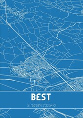 Blueprint of the map of Best located in Noord-Brabant the Netherlands.