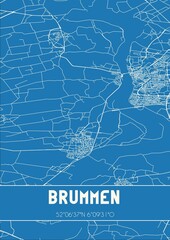 Blueprint of the map of Brummen located in Gelderland the Netherlands.