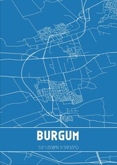 Naklejka premium Blueprint of the map of Burgum located in Fryslan the Netherlands.