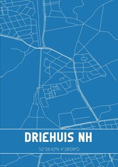 Blueprint of the map of Driehuis NH located in Noord-Holland the Netherlands.