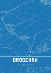 Blueprint of the map of Drogeham located in Fryslan the Netherlands.