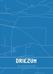 Blueprint of the map of Driezum located in Fryslan the Netherlands.