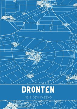 Blueprint of the map of Dronten located in Flevoland the Netherlands.