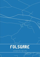 Blueprint of the map of Folsgare located in Fryslan the Netherlands.