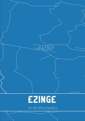 Blueprint of the map of Ezinge located in Groningen the Netherlands.