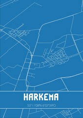 Blueprint of the map of Harkema located in Fryslan the Netherlands.