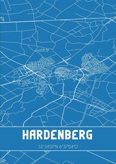 Blueprint of the map of Hardenberg located in Overijssel the Netherlands.