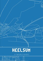 Blueprint of the map of Heelsum located in Gelderland the Netherlands.