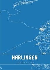 Blueprint of the map of Harlingen located in Fryslan the Netherlands.