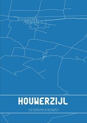Blueprint of the map of Houwerzijl located in Groningen the Netherlands.