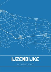 Blueprint of the map of IJzendijke located in Zeeland the Netherlands.