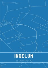 Blueprint of the map of Ingelum located in Fryslan the Netherlands.