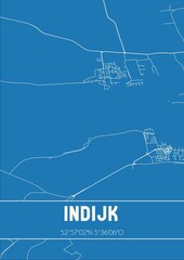 Blueprint of the map of Indijk located in Fryslan the Netherlands.
