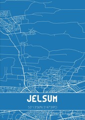 Blueprint of the map of Jelsum located in Fryslan the Netherlands.