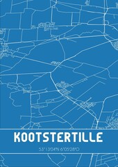 Blueprint of the map of Kootstertille located in Fryslan the Netherlands.