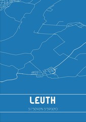 Fototapeta premium Blueprint of the map of Leuth located in Gelderland the Netherlands.