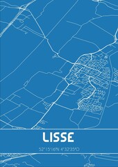 Blueprint of the map of Lisse located in Zuid-Holland the Netherlands.