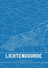Blueprint of the map of Lichtenvoorde located in Gelderland the Netherlands.