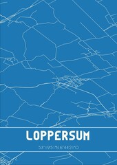 Blueprint of the map of Loppersum located in Groningen the Netherlands.